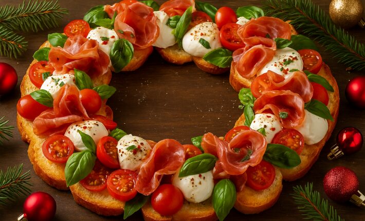 A christmas wreath with bruschetta - generated with AI