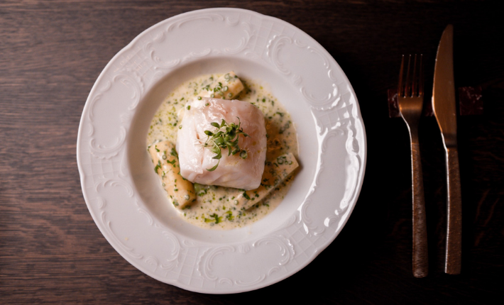 A dish with cod at Restaurant À la Maison in Breda - Captured by Gerlinde