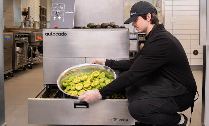 Autocado is a collaborative robot prototype that cuts, cores, and peels avocados before they are hand mashed.