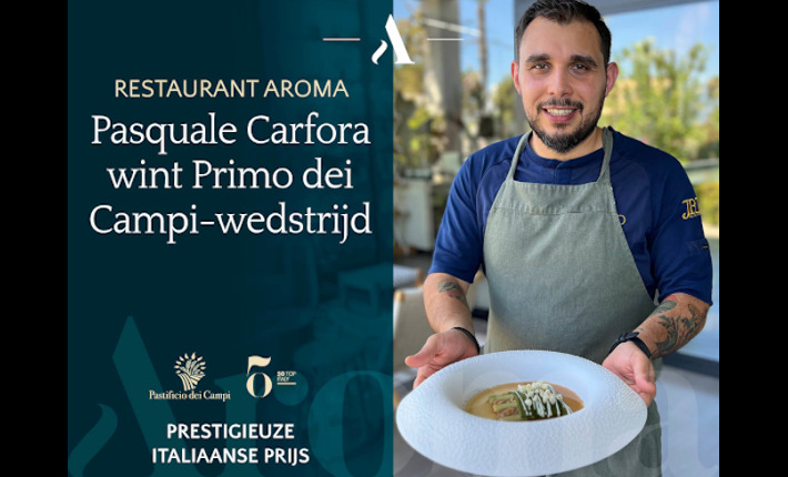 Pasquale Carfora, chef of Aroma Italian Fine Dining Restaurant in Vaassen, won the Primo dei Campi competition in Italy