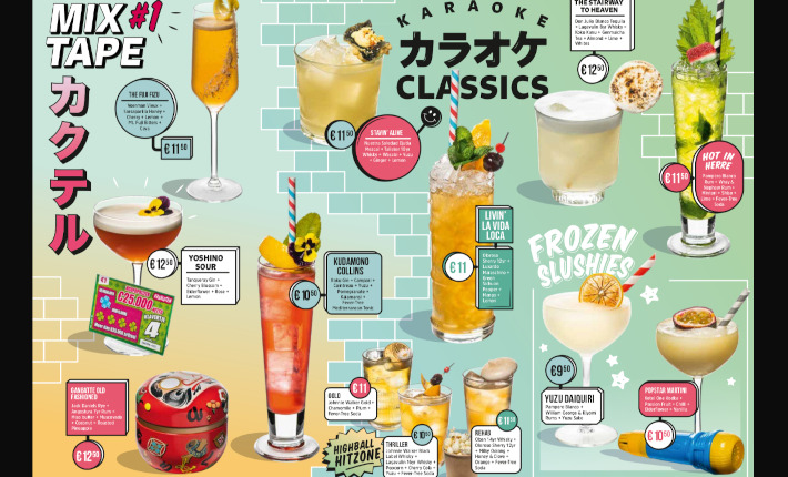 Cocktail menu Duke of Tokyo Utrecht. Ontwerp Studio Vijf890