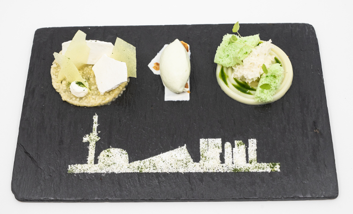 Dessert met skyline - Rotterdams menu voor 20-jarig jubileum van restaurant Zeezout