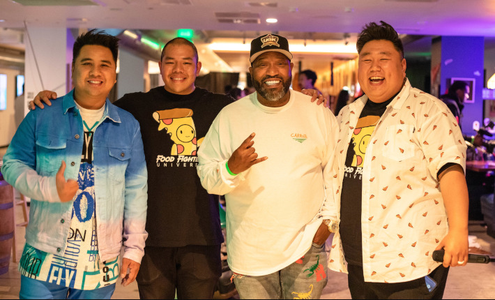 Food Fighters Universe founders Andy Nguyen, Phillip Huynh and Kevin Seo with advisory team member Bun B. credits Evan Lancaster