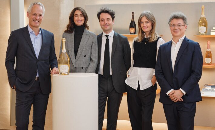 Left to right Philippe Schaus (CEO Moët Hennessy), Maggie Frerejean-Taittinger (co-founder French Bloom) Rodolphe Frerejean-Taittinger (CEO French Bloom), Constance Jablonski (co-founder French Bloom), David Serre (Executive Vice President Strategy – Finance Moët Hennessy).