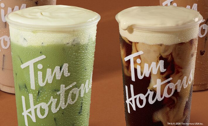 Golden cinnamon foam & protein lattes at Tim Hortons