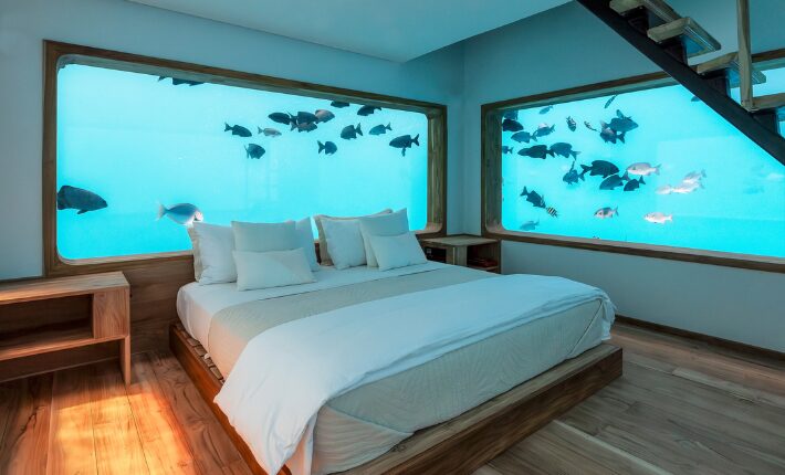 Futuristic makeover for the ‘Underwater Room’ at The Manta Resort off the coast of Pemba Island