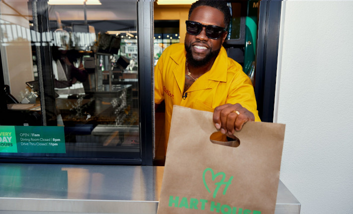 Kevin Hart at the first drive thru of the third location of Hart House
