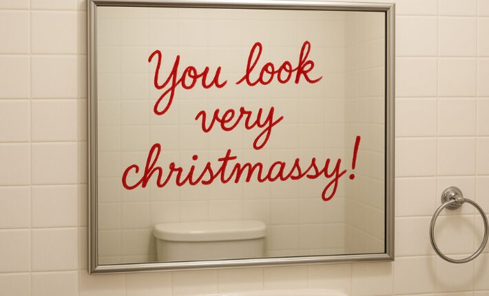 Text on the mirrors in the ladies’ restroom